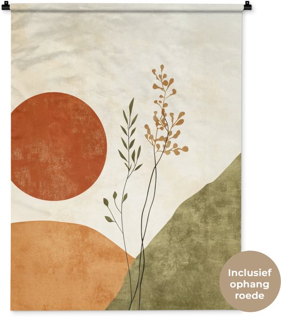 Tapisserie murale 90x120 cm - Soleil - Abstrait - Branches - Oranje - Tapisseries