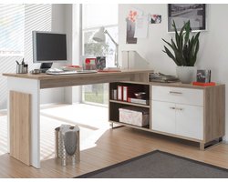 Directiebureau Klopp - eik/wit - Emob - Hoekbureau - Wit; Bruin - Spaanplaat
