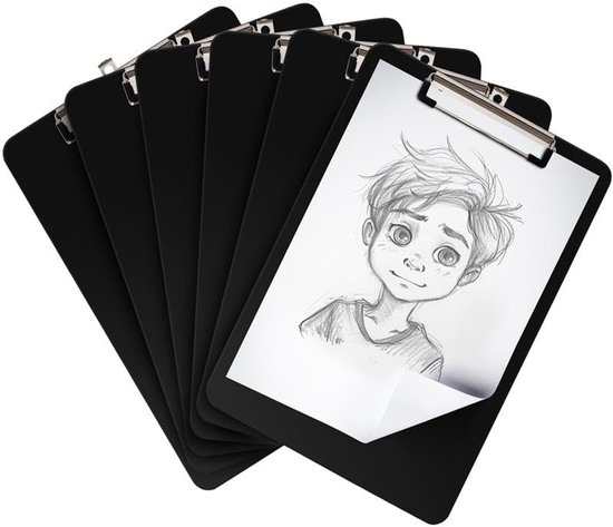 Belle Vous Presse-papiers en Plastique Zwart (Lot de 6) – 22,5 x 31,5 cm – Tableaux A4 Solides et Durables avec Pince Profil Bas – Porte Documents, Lettres & Mémos pour la Maison et le Bureau