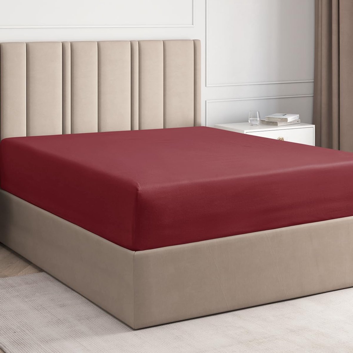 Ibenzoa Zacht en Elegant Hoeslaken van Luxe Polyester Microvezel voor Matrassen tot 30 cm Hoogte rood