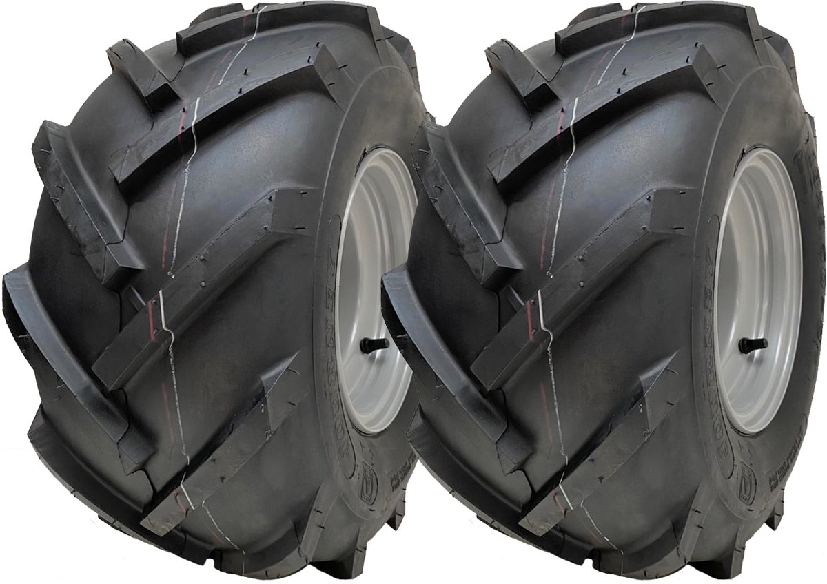 18x9,50-8 banden met open midden op velg met noppen, Rotovator, 4 bouten, 100 mm PCD (set van 2)