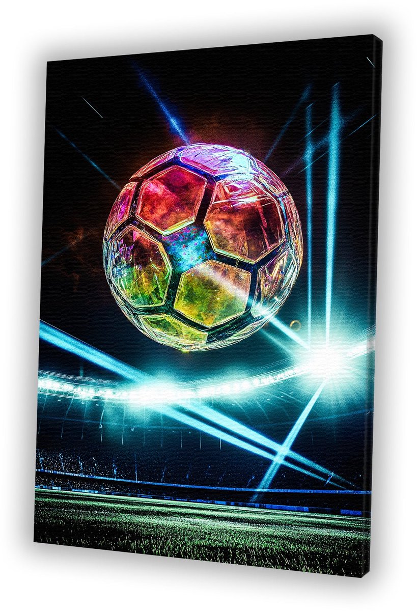 Glazen voetbal in stadion - Voetbal canvas schilderijen - Canvas sport - Futuristisch - Vintage schilderij - Slaapkamer wanddecoratie - canvas 75x100 cm