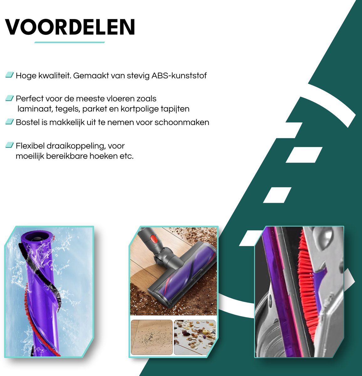 ZENC® Aangedreven Zuigmond Geschikt voor Dyson Steelstofzuiger V15, V11, V10, V8 & V7 - Turbo Borstel - Vloerzuigmond - Stofzuigermondstuk - Opzetstuk - Mondstuk - Stofzuigeraccessoires - Grijs — afbeelding 7