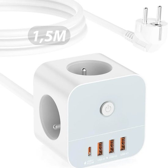 Multiprise De Bureau, 4 Prises Avec USB Et 2 Types C, 16 A 3680 W 2 Interrupteurs Protection Surtension Led Multiprise Cuisine Bureau 99126656