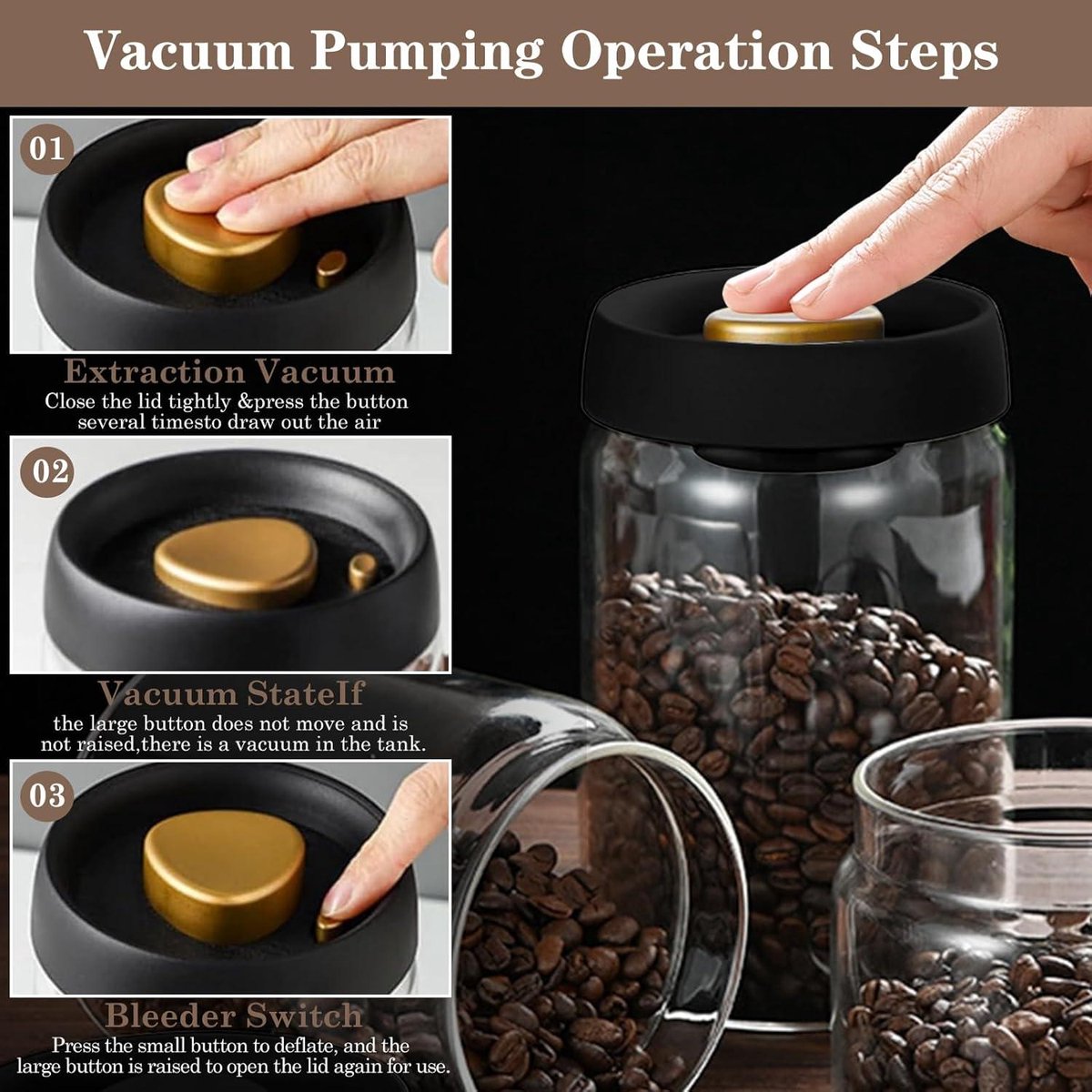 Koffiebus, 1.5L 304 roestvrij staal Luchtdichte koffiepoedercontainer Vacuüm verzegelde koffiekan met datumtracker voor bonen, gronden, thee, meel, granen, suiker(Silver