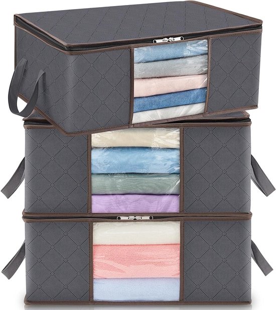 Lifewit Kleding Opbergtas Opvouwbare Opbergtas Voor Kleding met Versterkte Handvat Stevige Stof Doorzichtig Venster voor Truien, Jassen, T-shirts, Dekens, 8 stuks, 35L, Grijs