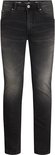 Zwarte slim fit jeans met vintage wassing, vijf zakken en een knoopsluiting.