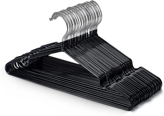 Cintres en métal recouverts de caoutchouc de haute qualité - Heavy Duty - Organisateur de cintres peu encombrant (Zwart) - Set de 20