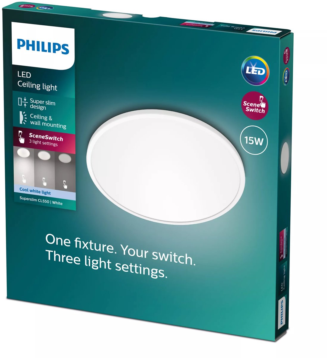 Philips SceneSwitch LED plafondlamp Superslim 15W dimbaar