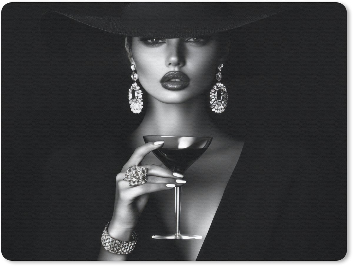 Muismat 23x19 cm - Mousepad Vrouw - Cocktail - Chic - Muismatten