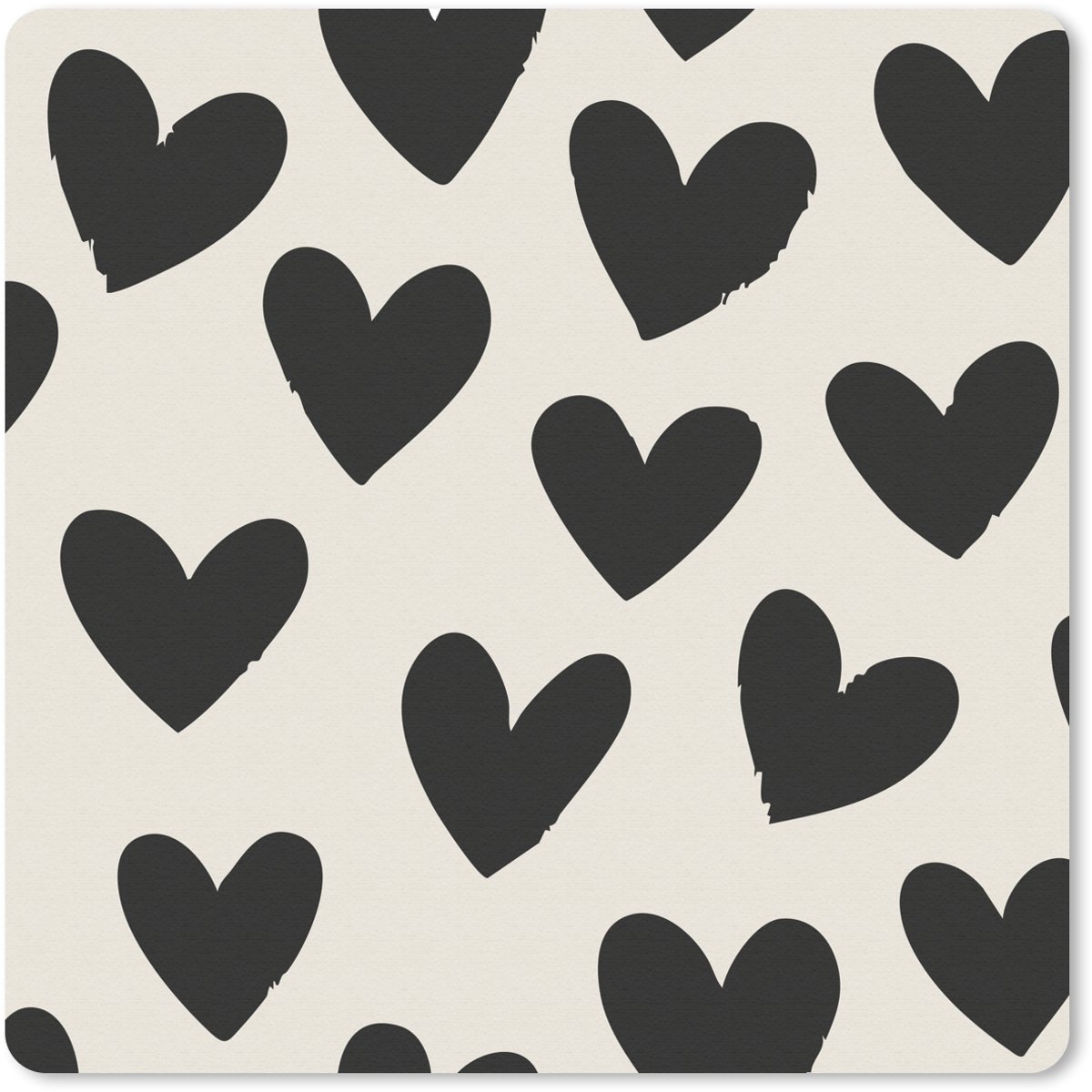Muismat 30x30 cm - Mousepad Hartjes - Zwart - Beige - Muismatten