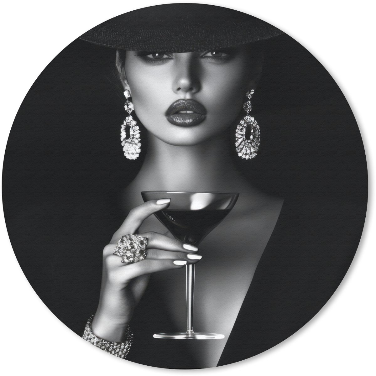 Muismat rond 50x50 cm - Mousepad Vrouw - Cocktail - Chic - Ronde muismatten