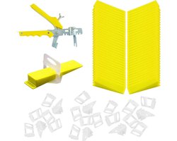 100 Wiggen, Afstandhouders en Tangen van 1 mm Tegelnivelleringssysteem Kit voor het Plaatsen van Tegels - Tegelvloer- en Tegelgereedschap (Geel en Transparant)