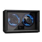 Klarstein Kabel watchwinder voor automatische horloges, automatische watchwinder voor 2 horloges, automatische watchwinder met acryl kijkvenster, automatische watchwinder, blauwe leds, watchwinder met 4 TPD instellingen
