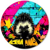Kleurrijke egel in levendige kunst - Egel wandcirkel - Wandbord dier - Graffiti - Ronde metalen decoratie - Wanddecoratie slaapkamer - muurcirkel aluminium 40x40 cm