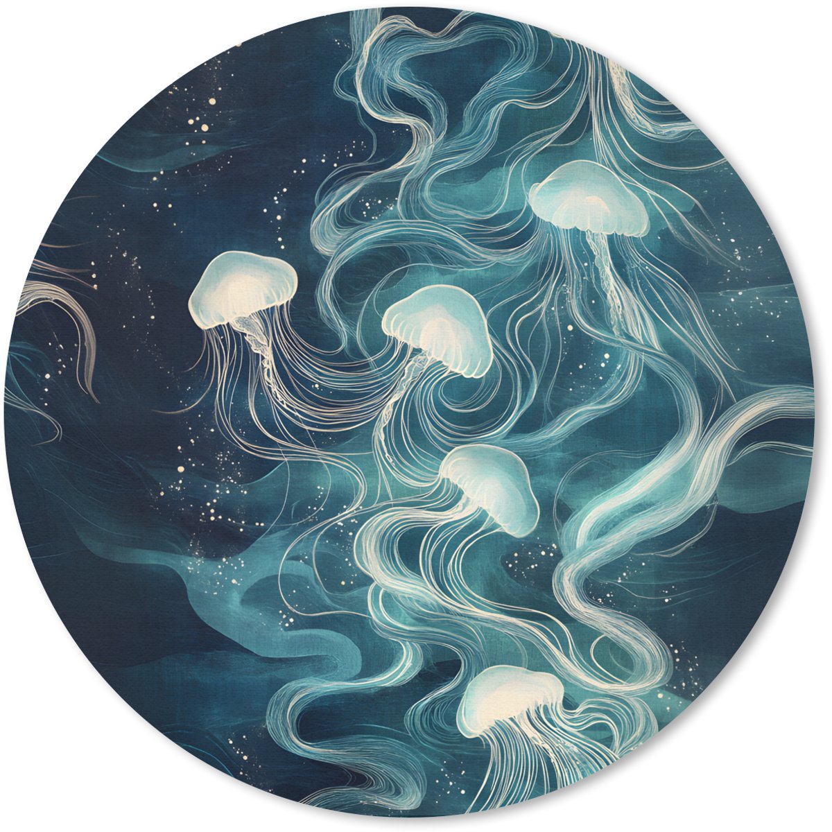 Muismat rond 30x30 cm - Mousepad Kwallen - Zee - Wit - Golven - Ronde muismatten