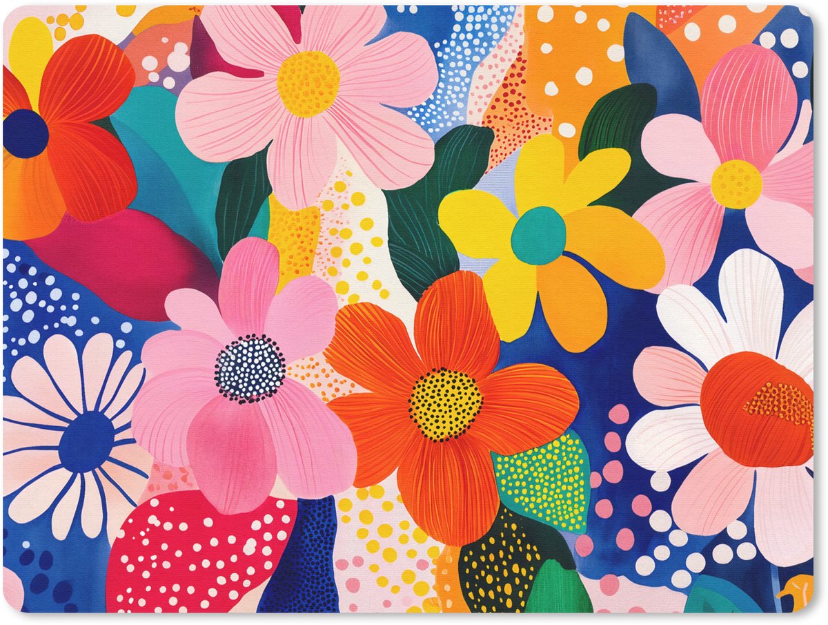 Muismat 23x19 cm - Mousepad Bloemen - Kleurrijk - Stippen - Muismatten