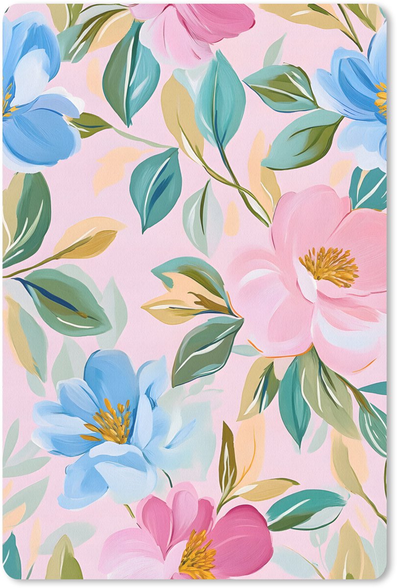 Muismat 18x27 cm - Mousepad Blauw - Roze - Bloemen - Muismatten