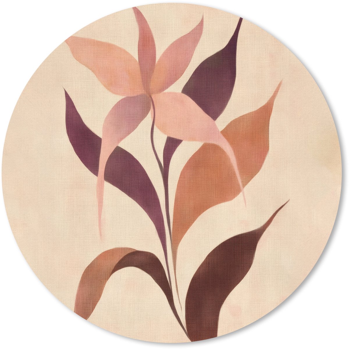Muismat rond 30x30 cm - Mousepad Minimalistisch - Bloem - Bladeren - Beige - Ronde muismatten