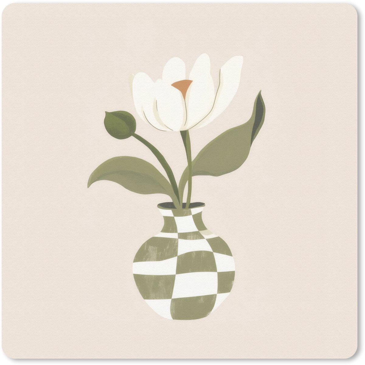Muismat 30x30 cm - Mousepad Vaas - Geruit - Bloem - Groen - Muismatten