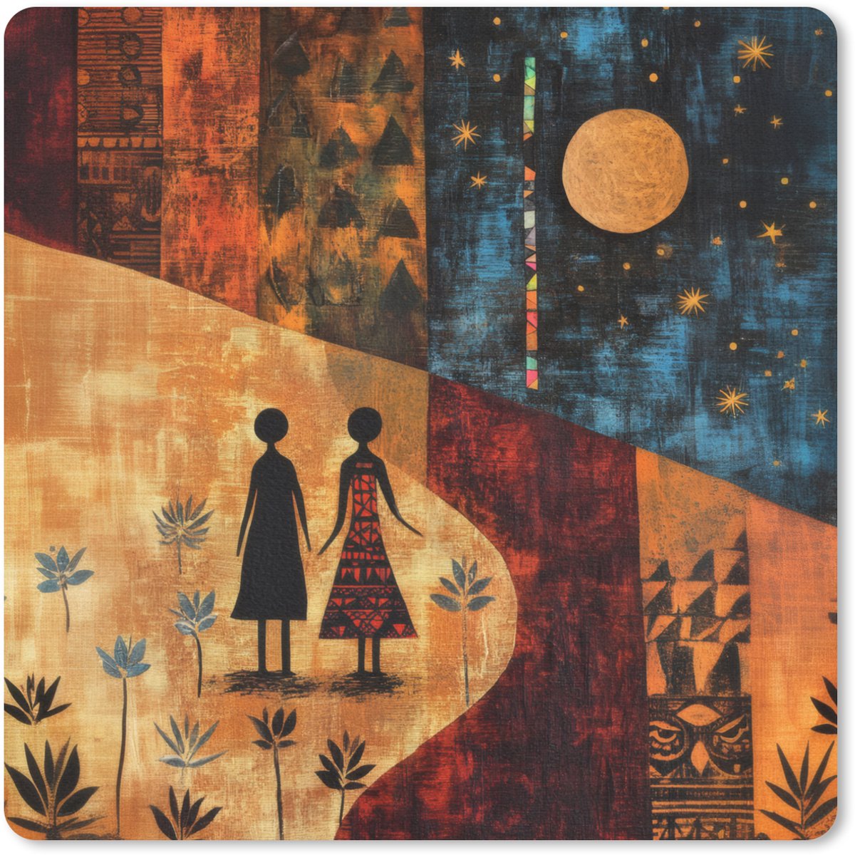 Muismat 30x30 cm - Mousepad Silhouetten - Abstract - Zon - Maan - Muismatten