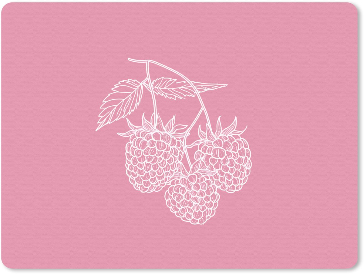 Muismat 23x19 cm - Mousepad Frambozen - Steel - Getekend - Roze - Muismatten