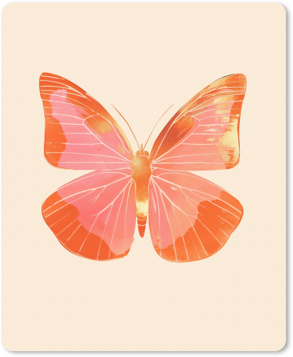 Muismat 19x23 cm - Mousepad Vlinder - Minimalistisch - Roze - Muismatten