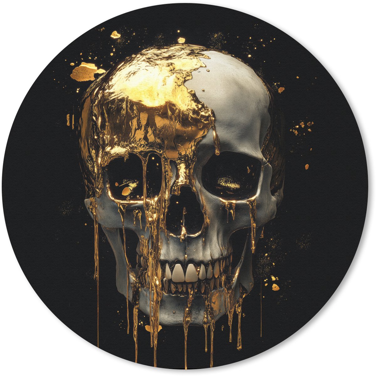 Muismat rond 30x30 cm - Mousepad Goud - Abstract - Schedel - Kunst - Ronde muismatten