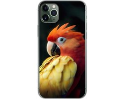 Telefoonhoesje Geschikt voor iPhone 11 Pro Max hoesje - Close-up - Papegaai - Veren - Oranje - Siliconen Telefoonhoesje Telefoonhoesje