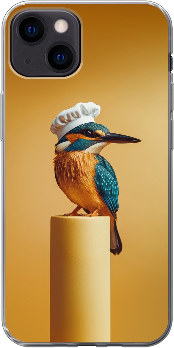 Telefoonhoesje Geschikt voor iPhone 13 hoesje - Ijsvogel - Pilaar - Koksmuts - Vogel - Siliconen Telefoonhoesje Telefoonhoesje