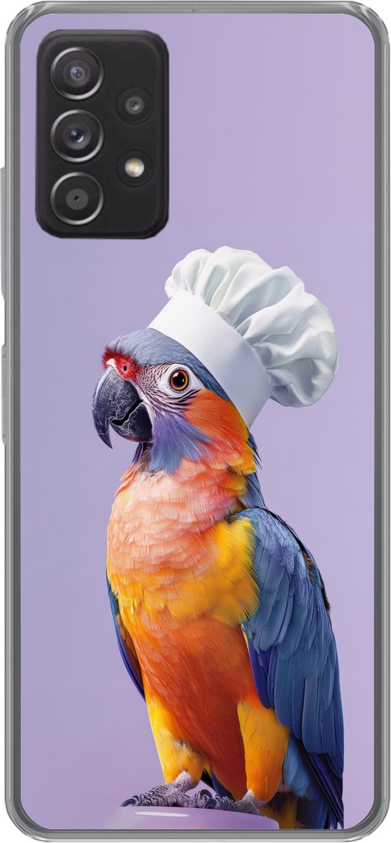 Telefoonhoesje Geschikt voor Samsung Galaxy A53 5G hoesje - Papegaai - Koksmuts - Paars - Cute - Siliconen Telefoonhoesje Telefoonhoesje