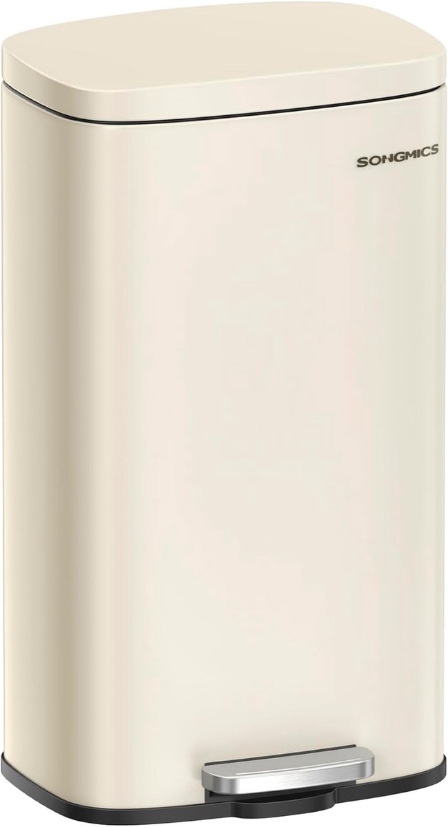 SONGMICS Vuilnisemmer keuken, 30 liter, afvalemmer, pedaalemmer, keukenafvalemmer met softclose-deksel en binnenemmer, pedaalemmer, staal, zandbeige