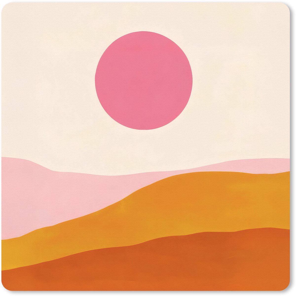 Muismat XXL 80x80 cm - Bureau onderlegger - Bureau mat Zon - Heuvels - Abstract - Roze - Bureaumat - Gaming mousepad xl - Bureaulegger groot - Computer deskmat