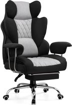 Chaise de bureau ergonomique - Chaise Gaming - Chaises de Chaises de bureau - Dossier à ressorts ensachés - Repose-pieds réglable - Assise large et confortable - Inclinaison 90-135° - Avec accoudoirs et roulettes - Grijs- Noir - Tissu