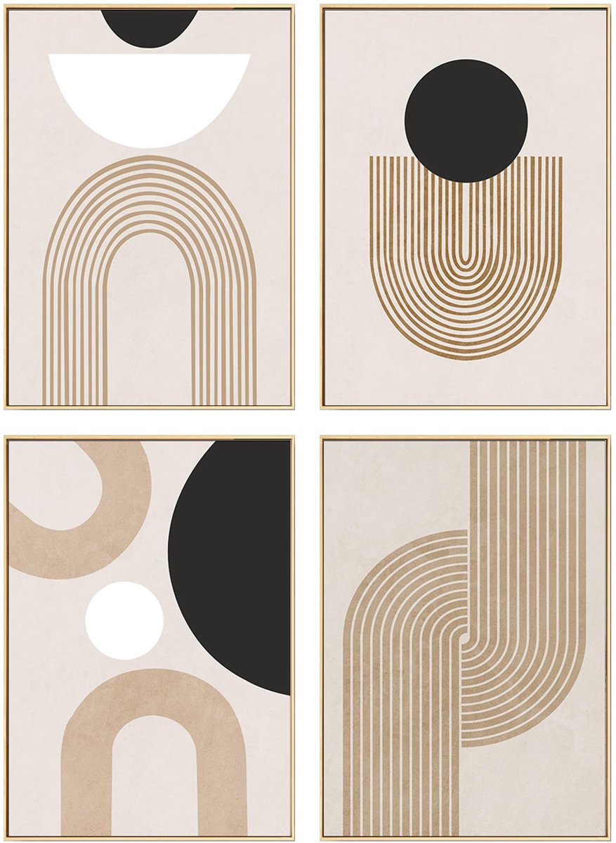 Ibenzoa Set van 4 Moderne Abstracte Canvas Wanddecoraties voor Diverse Ruimtes en Interieurstijlen beige
