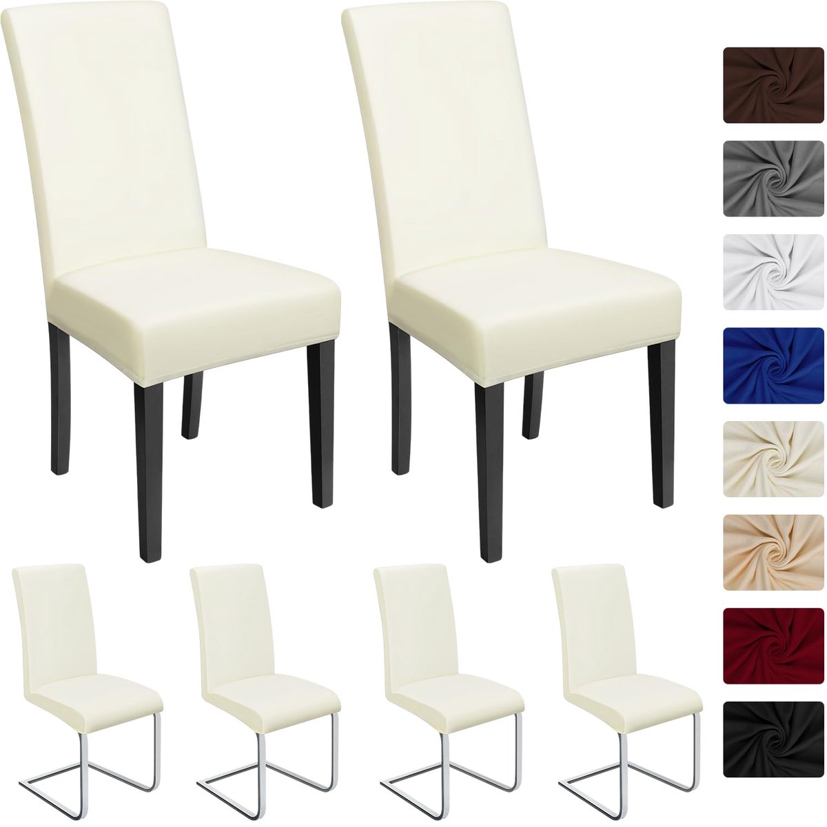 Ibenzoa® Set van 6 Moderne Elastische Stoelhoezen voor Eetkamerstoelen in Crèmewit