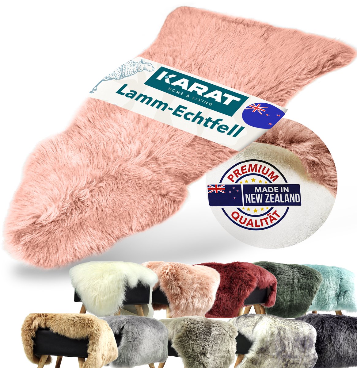 FLOORDIREKT Audrey Schapenvacht - Gecertificeerde Topkwaliteit - Kan Afzonderlijk Worden Gebruikt - ca. 90 cm - Rosa