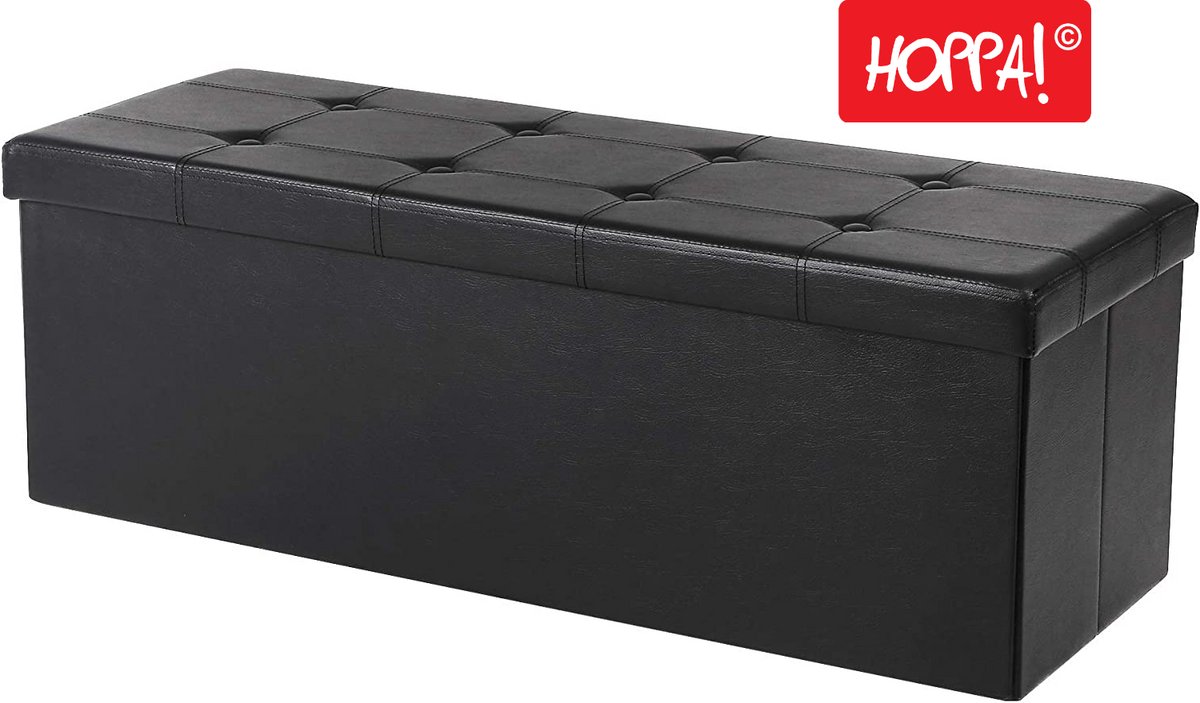 Hoppa! Zitbank - zitkist - zitpoef - voetenbank - hocker met opbergruimte en deksel - 120 L - Zwart - MDF - 111 x 39 x 39 cm (L x D x H)