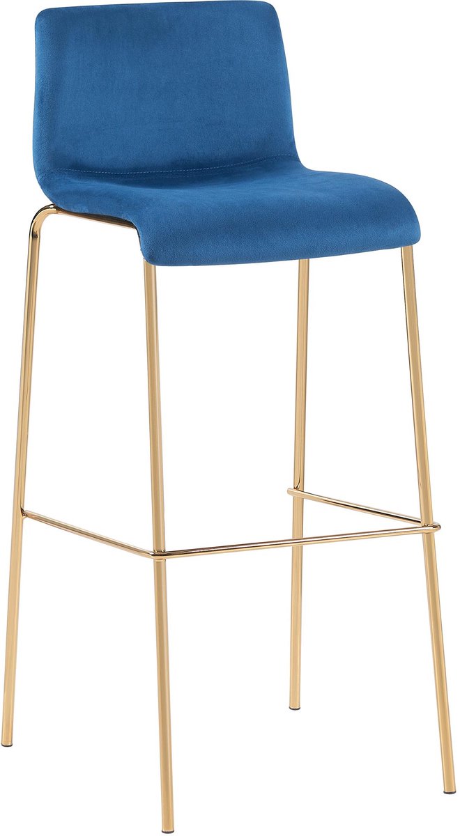 CLP Hoover Barkruk - met rugleuning - en voetensteun - met metalen frame in goudkleurige look - velvet - fluweel - blauw/goud