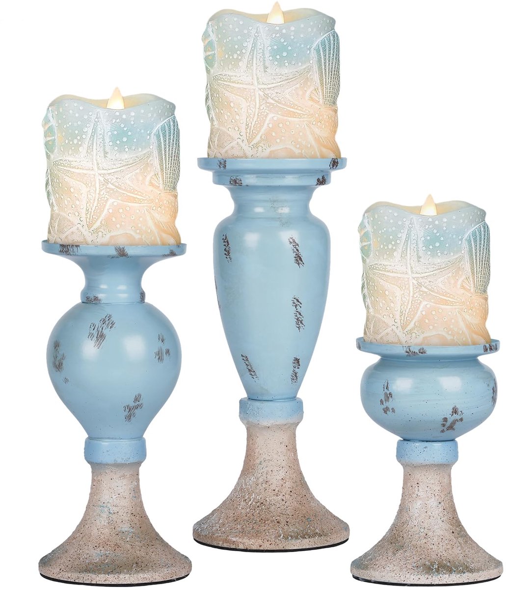Ibenzoa® Elegant Blauw Metalen Kerzenstandaard Set voor Stumpenkerzen - Maritiem Design voor Tafeldecoratie