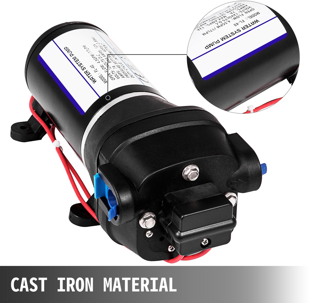 12V FL-40 hogedrukmembraanwaterpomp, 40 PSI automatische zelfaanzuigende pomp, 17 L/MIN nevelversterker sproeier membraanpomp voor caravan, boot, camper, tuin thumbnail 4