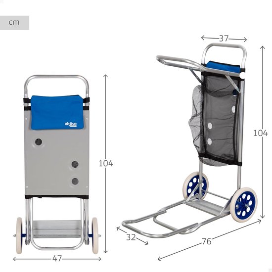 Tafelwagen voor het strand 42 x 100 x 50 cm 2-in-1 transportwagen opvouwbaar inclusief tas en hulprooster wielen 21 cm frame en plaat van aluminium maximale draaglast 20 kg. van Merkloos — afbeelding 4
