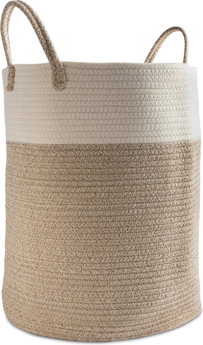 Framehack Wasmand Katoen - Opbergmand 52 ltr - Mand Rond met handvaten - Wasbox Opvouwbaar - Speelgoedmand