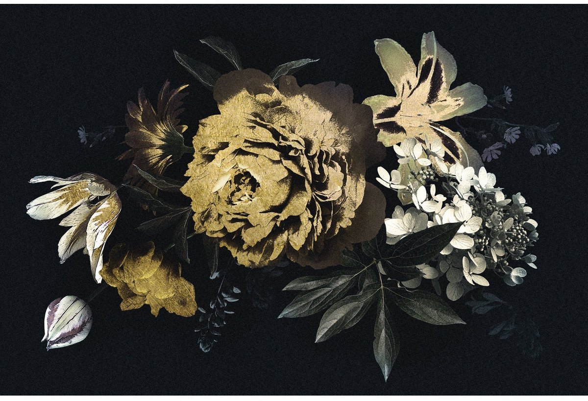 Acrylglas Wanddecoratie Bloemenmotief met Bladgoud “Aiko” – Luxe Muurdecoratie