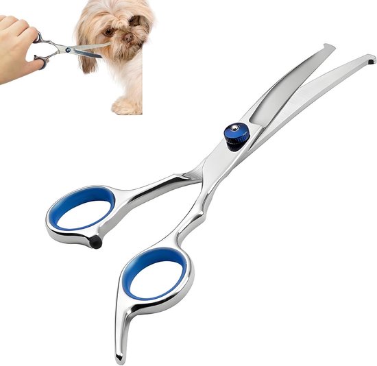 Foto: Curved stainless steel professional pet scissors with round tip for dog and cat care