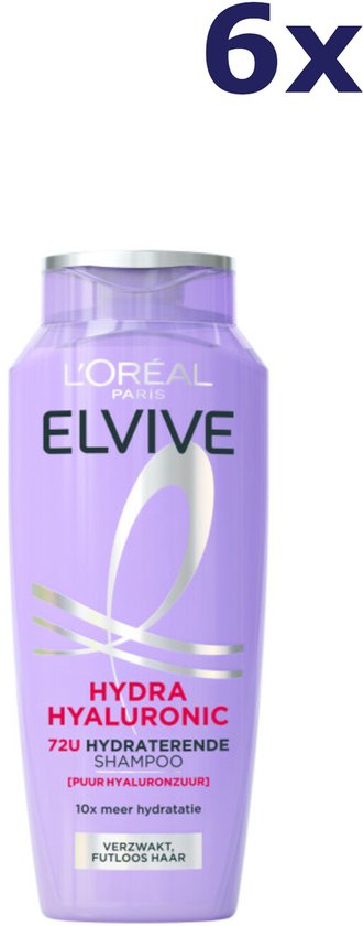 L'Oréal Paris Elvive Hydra Hyaluronic Shampoo - Haarverzorging voor verzwakt, futloos haar - 10x meer hydratatie - Shampoo voordeelverpakking - 6x 250 ml