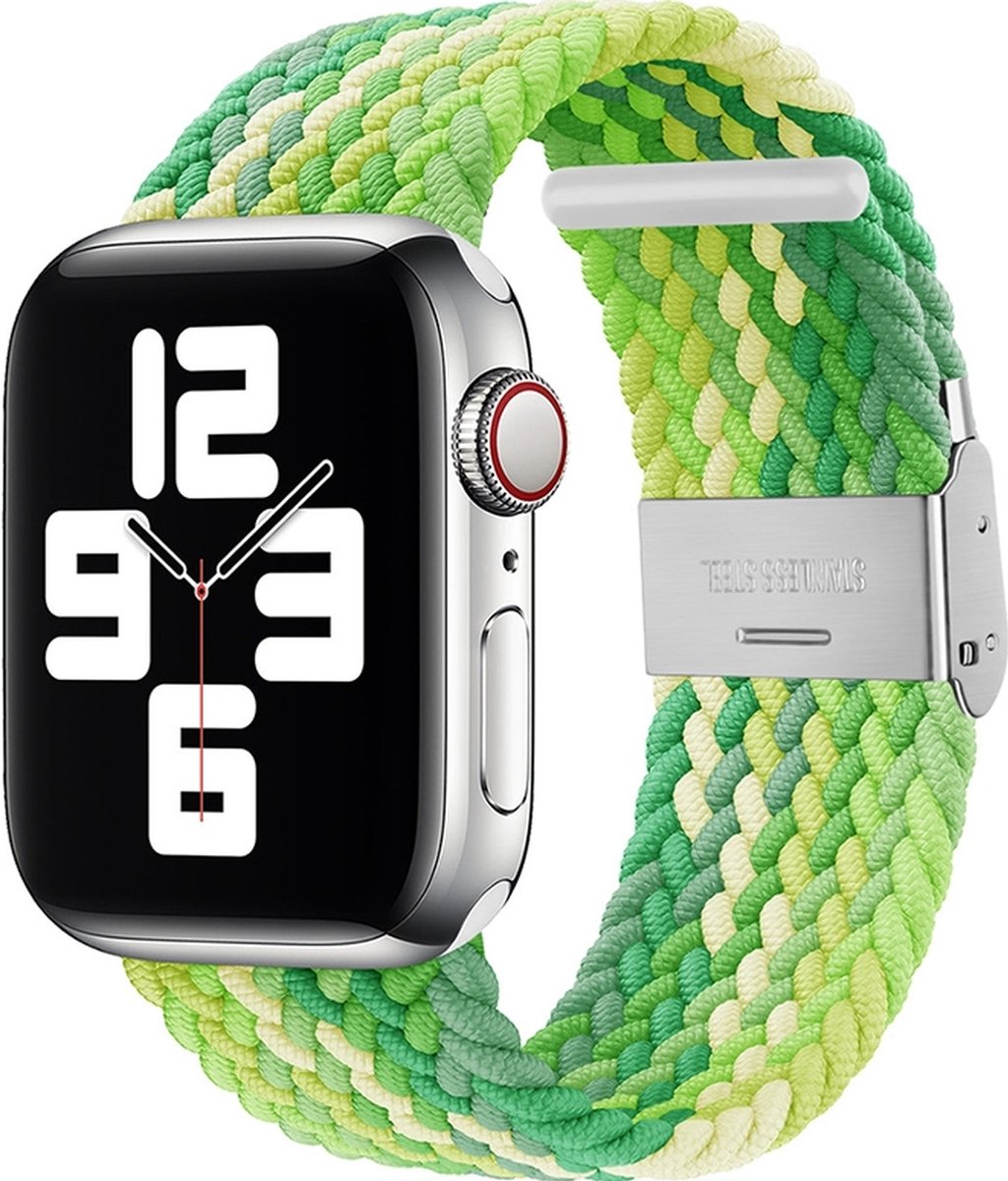 Mobigear Nylon Watch bandje geschikt voor Apple Watch Bandje Klemsluiting | Mobigear Braided - 49/46/45/44 mm - Lime