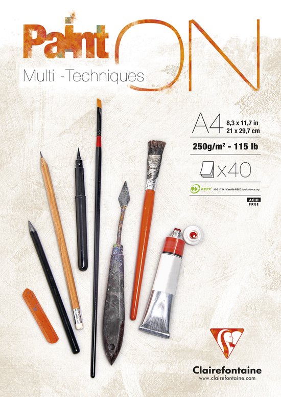 Clairefontaine Peinture Sur Bloc Multi-Techniques A4 21 x 29,7 cm 250 g / m2