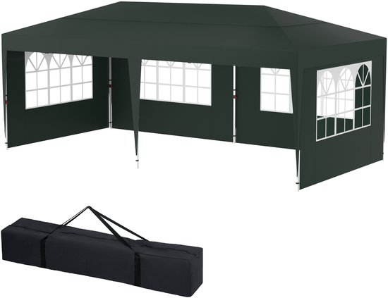 Aufun Opvouwbare Partytent 3X6M, Opvouwbare Partytent, Waterdichte, Zonwerende Stal, Uitgerust Met 6 Zijpanelen En Een Dak Van Oxfordstof, Partytent, Pop-Up Campingtent, Tuintent Voor Feesten, Festivals En Bruiloften, Groen