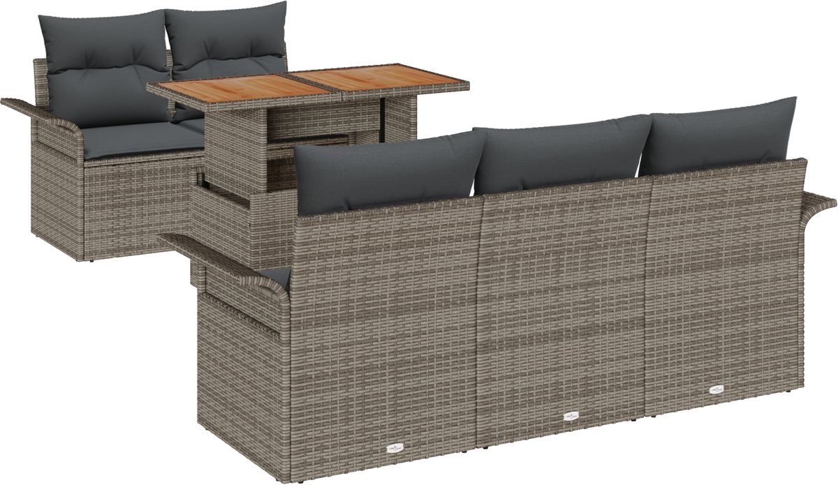 vidaXL - Tuinbank - Set - met - opslag - 6 - pcs - Grijs - Poly - rattan